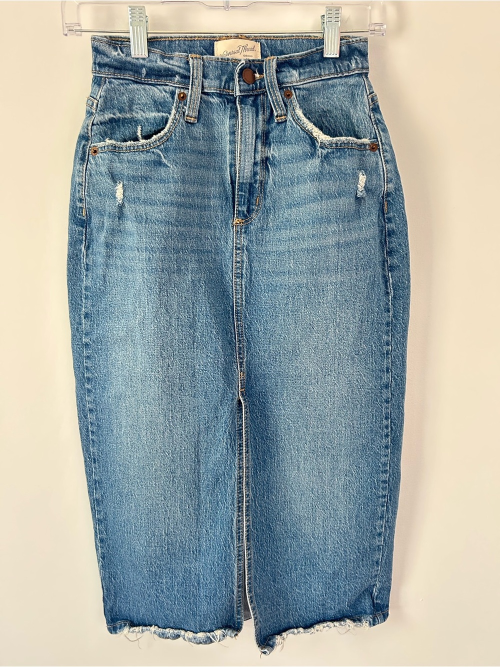 Classic Light Blue Denim Midi Skirt - Women's Jeans